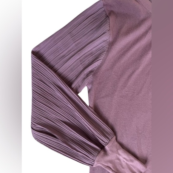 Sioni Mauve Crewneck Sweater with Long Semi Sheer Pleated Sleeves Size S - Picture 5 of 7